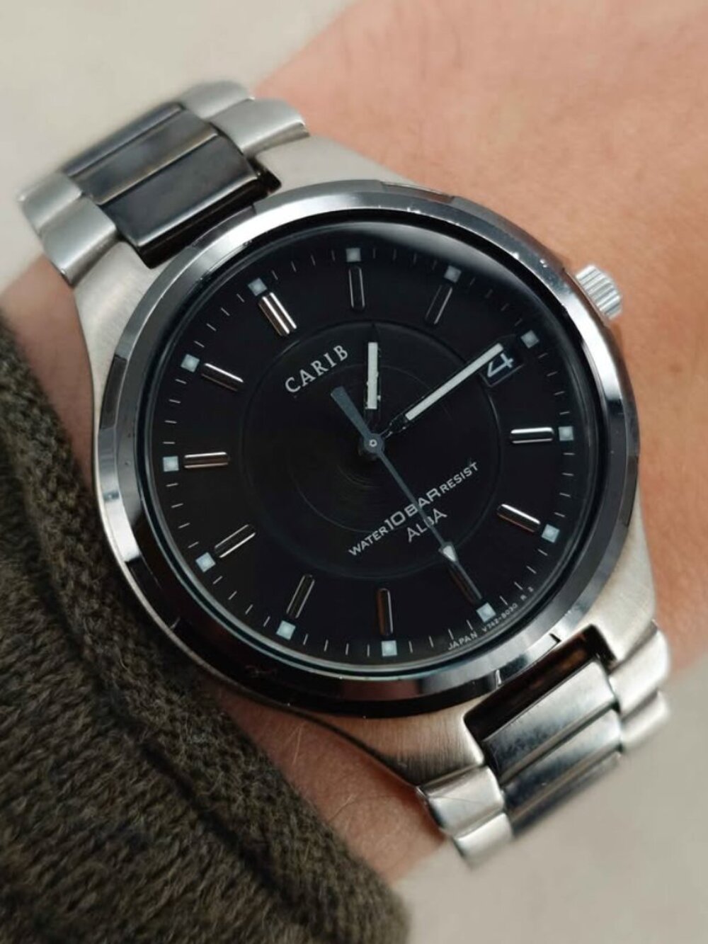 Seiko Alba Men’s Watch Carib Quartz V742-8020 Black Dial Date 36mm New Battery